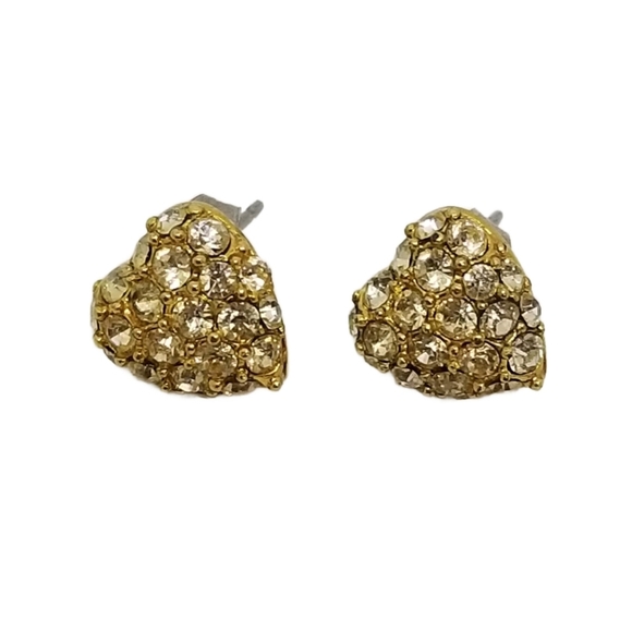 MONET VINTAGE 80s GOLDTONE & PAVE CRYSTAL HEART EARRINGS - Picture 4 of 6